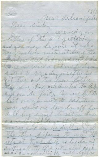 1863 Civil War Letter 16 Year Old Pvt.  York 26th Light Artillery Orleans
