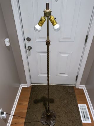 Antique Floor Lamp Brass And Cast Gilt Post And Filigree Base Art Deco