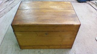 Antique/vintage Wooden Oak? Box With Lock And Key,  With Dovetail Joints