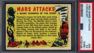 1962 Topps Mars Attacks 55 Checklist Psa 5 (mk) 701862
