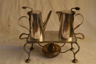 Rare Asprey London Pair 2 Coffee Pots Warmer Silver Art Deco Vintage
