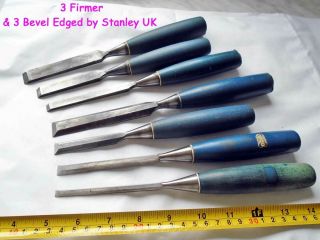 Vintage Set Of 7 Bevel Edged & Firmer Chisels By Stanley Uk,  All Old Tool