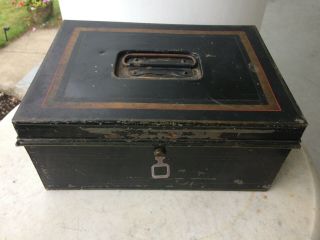 Antique Eagle Metal Toleware Document Cash Lock Box W/ Key