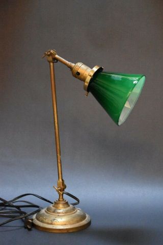 Antique Faries Style Articulating Desk Lamp W/ Emerald Shade Vintage Industrial
