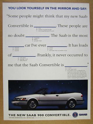 1994 Saab 900 Convertible White Car Photo Vintage Print Ad