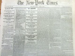 1865 Ny Times Civil War Newspaper Best Eyewitnessdescrip Lee Surrenders To Grant