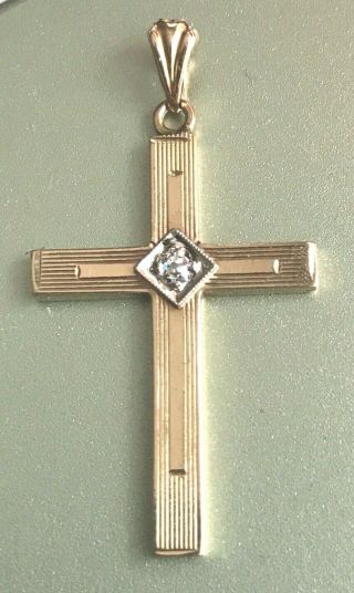 Antique Vintage Old Mine Cut Diamond 14k Gold Cross Crucifix Pendant Religious