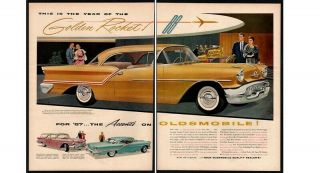 1957 Oldsmobile Golden Rocket 88 Holiday Coupe Car - 2 Page - Retro Vintage Ad