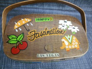Old Vtg 1970s Hand - Crafted Women ' s BASKET PURSE Advertising Las Vegas Casino 2
