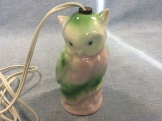 Vintage Porcelain Owl Perfume Lamp Night Light In Pink And Green