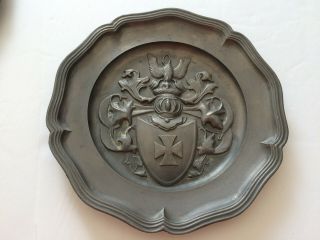 Iron Cross Crest Pewter Plate Vintage 9 "