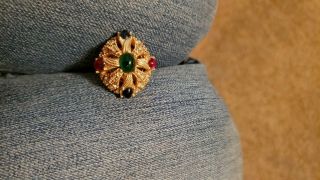 Authentic Vintage Ciner Moghul India Ring Signed Emerald,  Ruby,  Sapphire Diamond