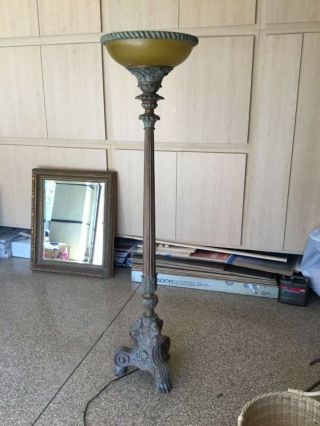 Vintage $800 Torchiere Lamp Floor Light Heavy Base Resin Stone Shade With Dimmer