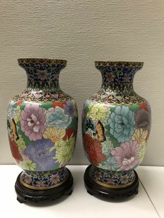 Vintage Chinese Cloisonne Vase 15” - Flowers And Butterflies