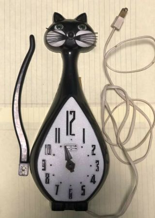 Vintage Spartus Cat Clock Black White For Parts/repair
