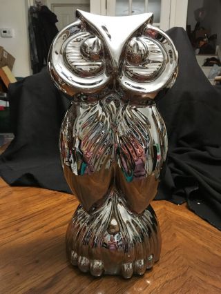 Vintage Jaru Pottery Metallic Chrome Mid Century Modern Owl