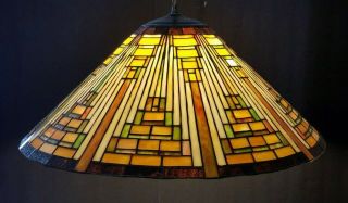 Vintage Antique Mission Style Hanging Lamp Light Chandelier Stained Glass Art