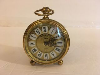 Vintage Sheffield Germany Brass Ornate Jeweled Wind Up Alarm Clock Desk Travel