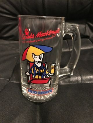 1987 Bud Light Beer Spuds Mackenzie Glass Beverage Mug Anheuser Busch
