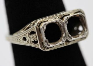 Vintage Art Deco 18k Solid White Gold Filigree 5.  5 Mount For Two 3/4ct Diamonds