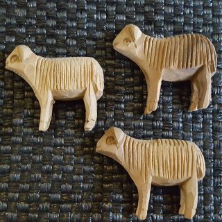 3 Vtg Hand Carved Wood Sheep Primitive German 2 " T Miniature Folk Art Figurines