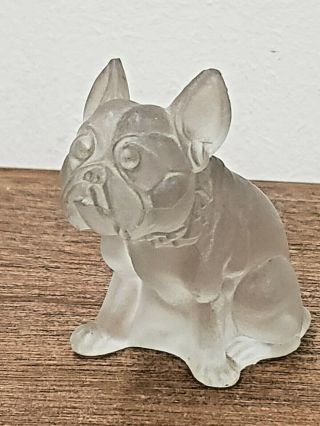 Victorian Glass Bulldog Figurine Frosted & 19th Century Rare