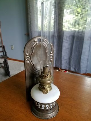 Antique Kosmos Brenner Milk Glass Oil Lamp
