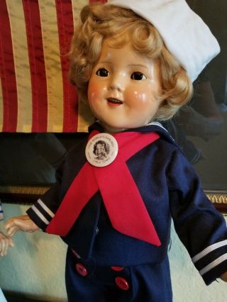 Antique 18 " Ideal Compo Shirley Temple Doll Custom Navy Outfit Gorgeous