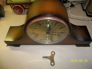 Vintage W Haid Germany Westminster Chiming Wood Mantel Clock W/key