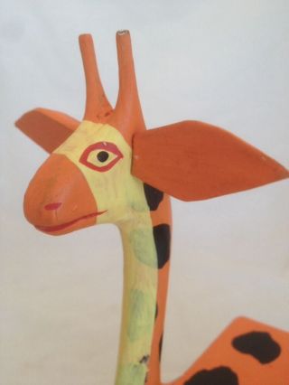 Folk Art Primitive Wooden Giraffe Bank Wood Hand Carved & Painted In Indonesia