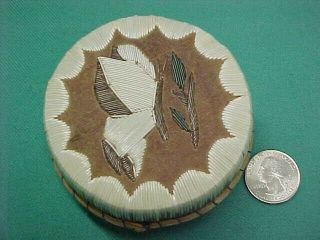 Vintage Native American Indian Quill & Birch Bark Trinket Box With Butterfly
