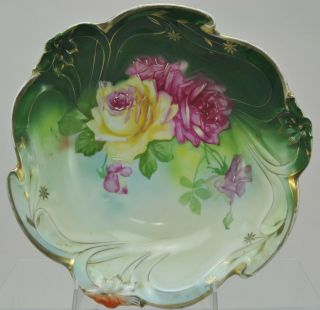 Large Antique Art Nouveau Hand Painted Roses Bavarian Porcelain Bowl Circa 1900