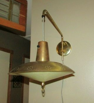 Vintage Hanging Light Lamp Ufo Saucer Kitchen Atomic Brass Mid Century Art Deco