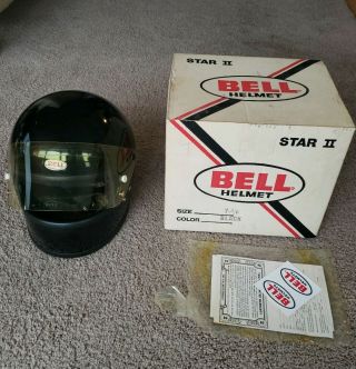 1975 Vintage Black Bell Star Ii Motorcycle Helmet Racing Rider Size 7 1/8 W Box