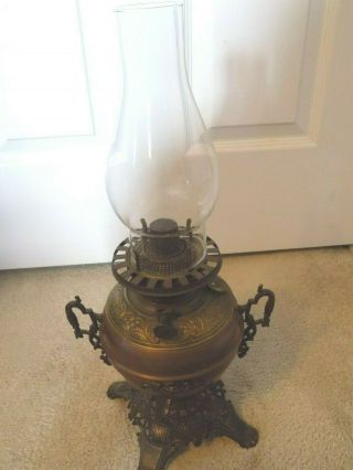 Exquisite 1894 Bradley & Hubbard Brass,  Copper Antique Oil Lamp W/glass Shade