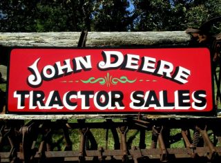 Large Vintage Hand Lettered John Deere Tractor Sales Man Cave Farmer Farm Sign