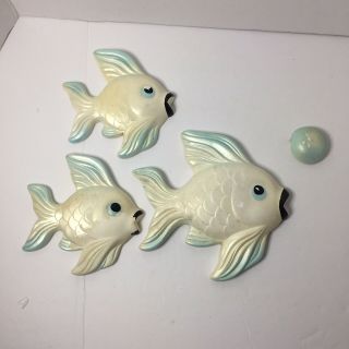 Vintage Miller Studio Chalkware Fish With Bubble Wall Decor Plaques 1960