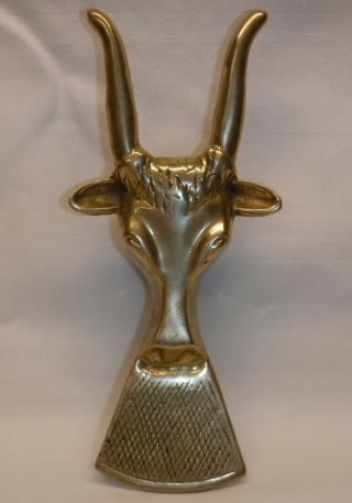 Vintage Solid Brass Metal Longhorn Steer Bull Cowboy Boot Jack Puller 9.  5 " Long