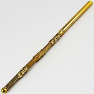 Antique Victorian Gilded Brass Applied Floral Fluted Handle Desk Dip Pen