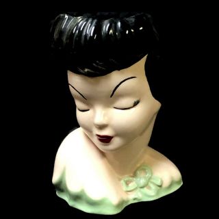 Vintage 6 " Ceramic Ladies Head Vase Porcelain Planter Signed M.  G.  10/4/62