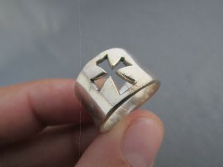 Vintage Mexico Taxco Sterling Cut Out Cross Wide Band Ring