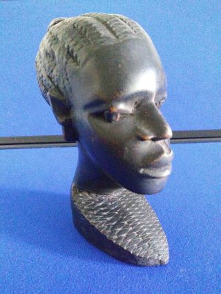 African American Woman Black Female Head Bust Sculpture Art Tribal Wood Carved