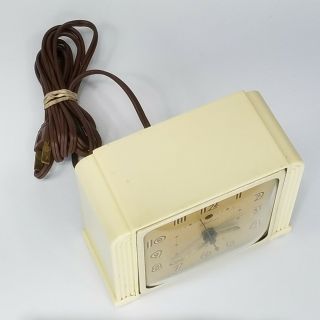 Vintage Telechron Model 7H91 Ivory Bakelite Alarm Clock Deco Telalarm 3