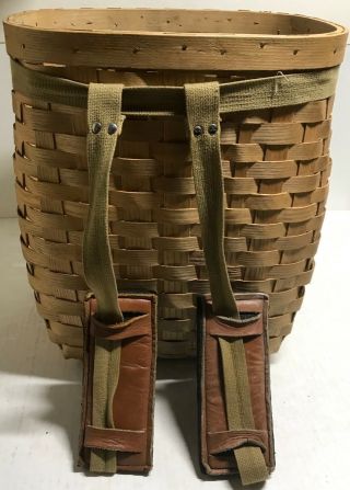 Vintage Ll Bean Basket Trapper Fishing Hiking Canvas Leather Backpack Small Rare