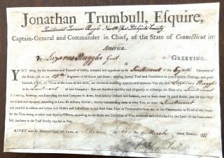 Revolutionary War Order Signed By Jonathan Trumbull Dated March 27,  1777