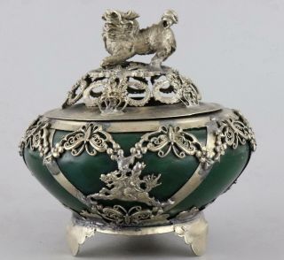Collect Old Tibet Silver Hand - Carved Dragon & Kylin & Guan Yin Delicate Censer