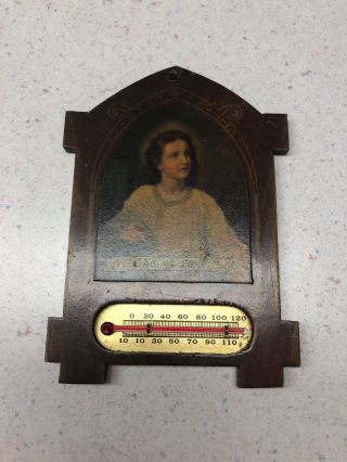 Vintage Wall Hanging Plaque Thermometer Boy Jesus God Is Love