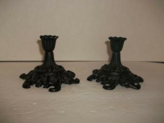 2 Vintage Emig Cast Iron Gothic Edwardian Candlestick Candle Holders Rare