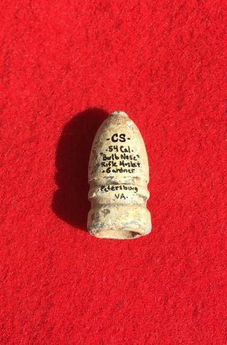 Dug Confederate Bulb Nose Cs Gardner 54 Cal Civil War Bullet Relic Petersburg Va