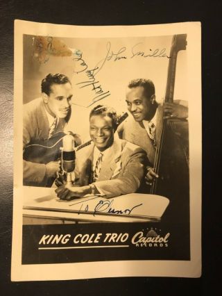 Vintage 40s Capitol B&w 5x7 Promo Photo Signed Nat King Cole Trio W/ John Miller